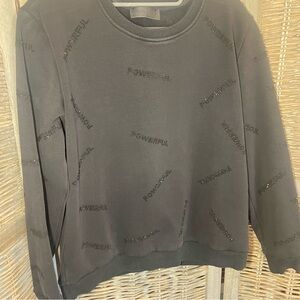Velvet Lined Crewneck Sweatshirt with rhinestone ‘Powerful’ appliqué - size Med